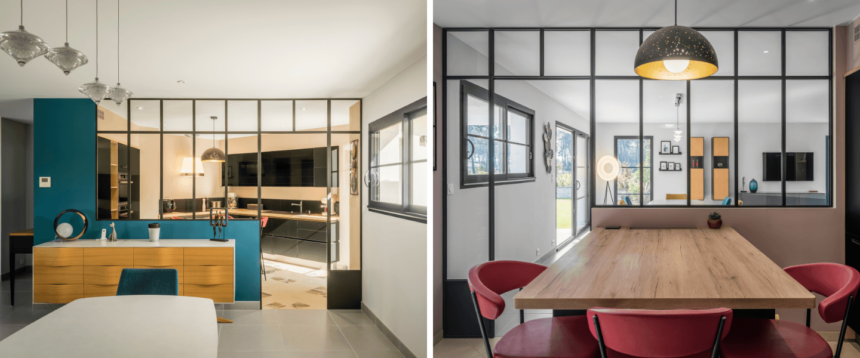 cuisine semi ouverte avec vitrage atelier