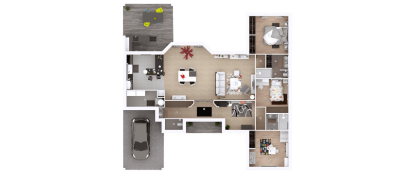 plan 2D d'une maison de plain-pied