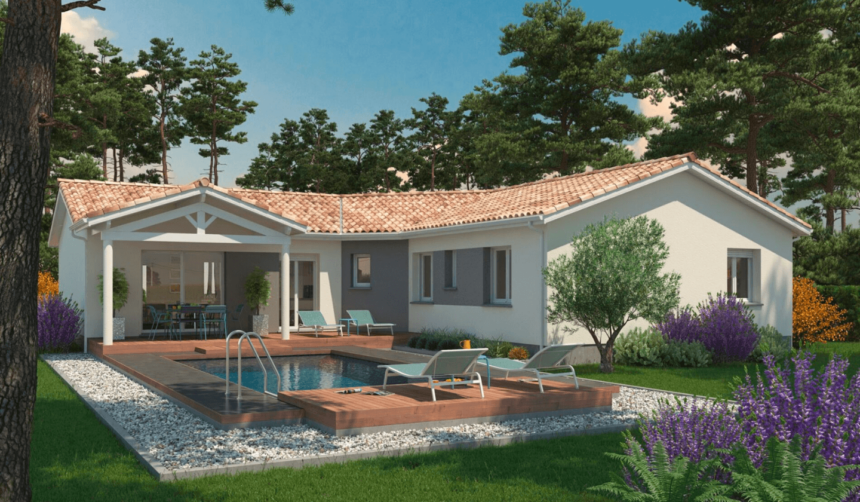 aménagement jardin d'un plan de maison en L