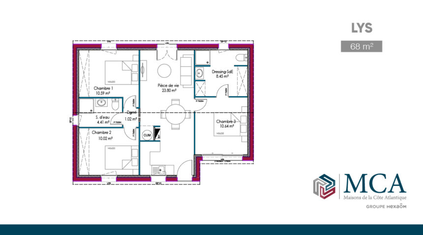 Mod le De Maison Lys 49 100 M 2 Ou 4 Chambres Maisons MCA Mod le De Maison Lys 49 100 M 2 Ou 4 Chambres Maisons MCA