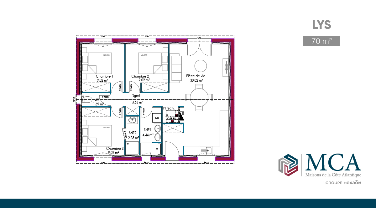 Mod le De Maison Lys 49 100 M 2 Ou 4 Chambres Maisons MCA Mod le De Maison Lys 49 100 M 2 Ou 4 Chambres Maisons MCA