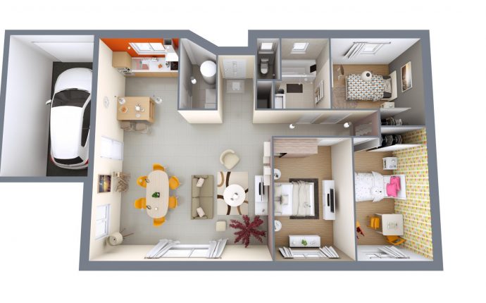 Plan 3D Optima | de 65 à 90 m² | 2 ou 3 chambres