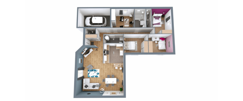 Maison 3 chambres modélisée en 3D